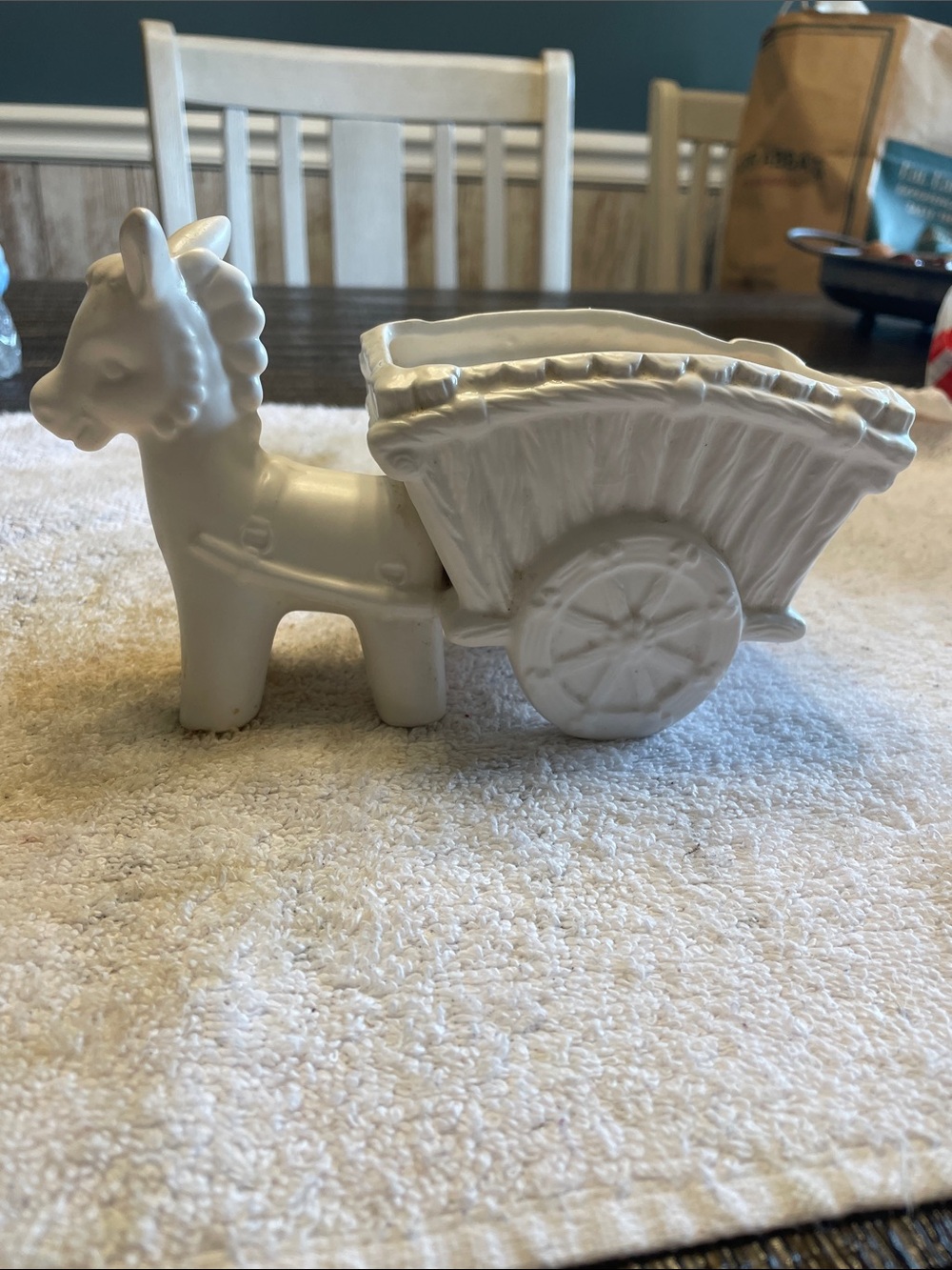 White Ceramic Donkey Cart Decorative Planter
